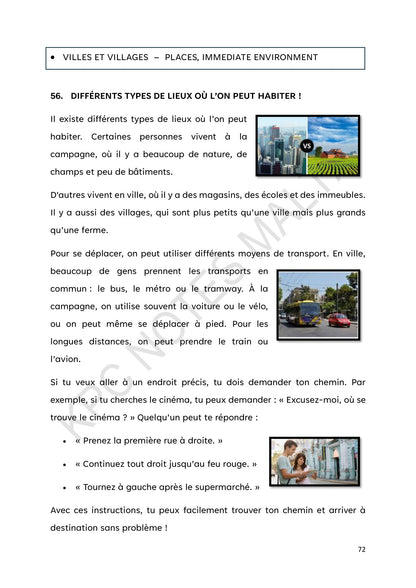 Places: Villes et villages, the different places people live (page 72)