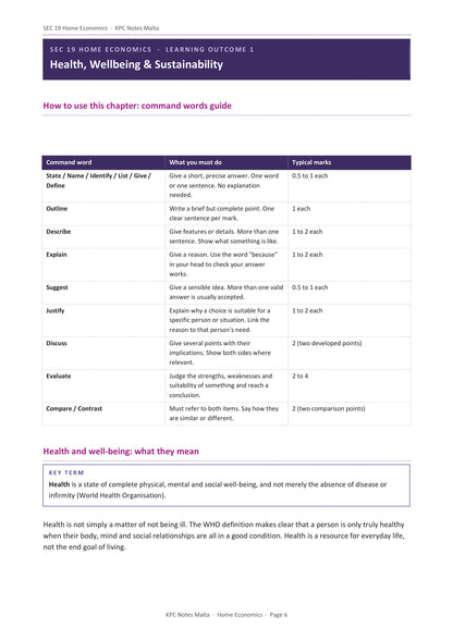 Health, Wellbeing and Sustainability: the command words guide opens the chapter (page 6)