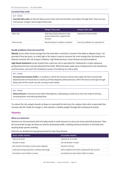 Nutrients and Digestion: essential fatty acids and the effects of too much fat (page 37)
