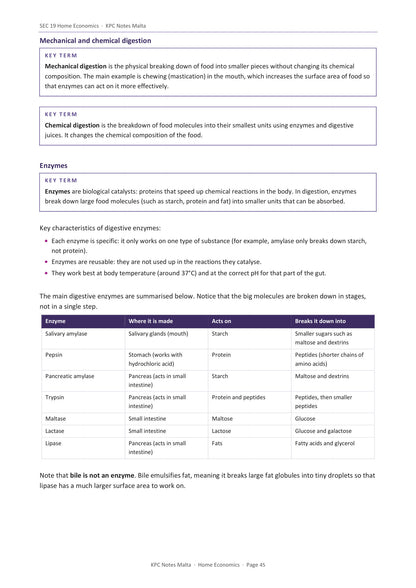 Nutrients and Digestion: mechanical and chemical digestion, and enzymes (page 45)