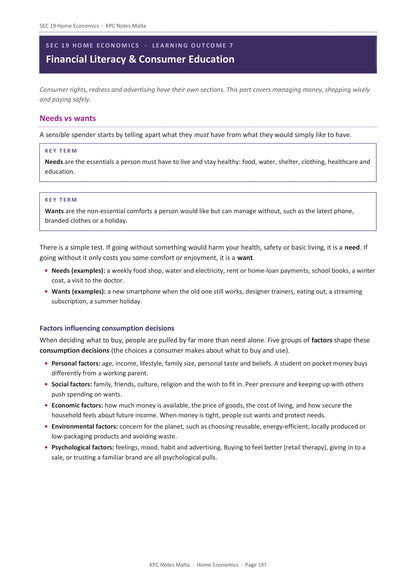 Financial Literacy: consumer rights, redress and advertising (page 197)