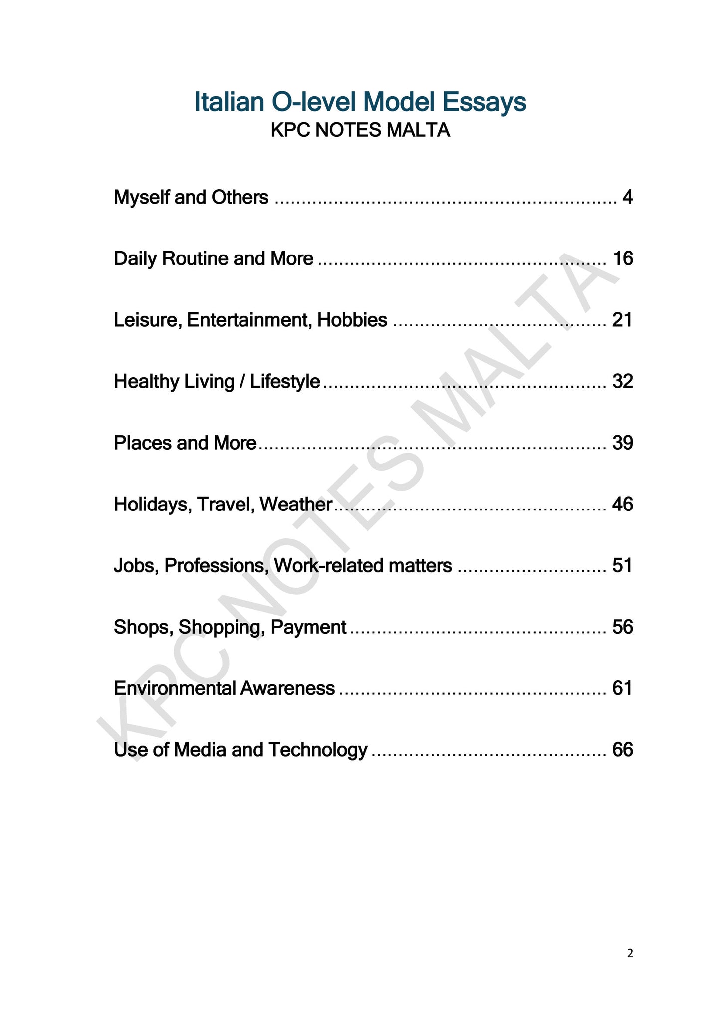 Contents: the ten SEC writing topics covered (page 2)