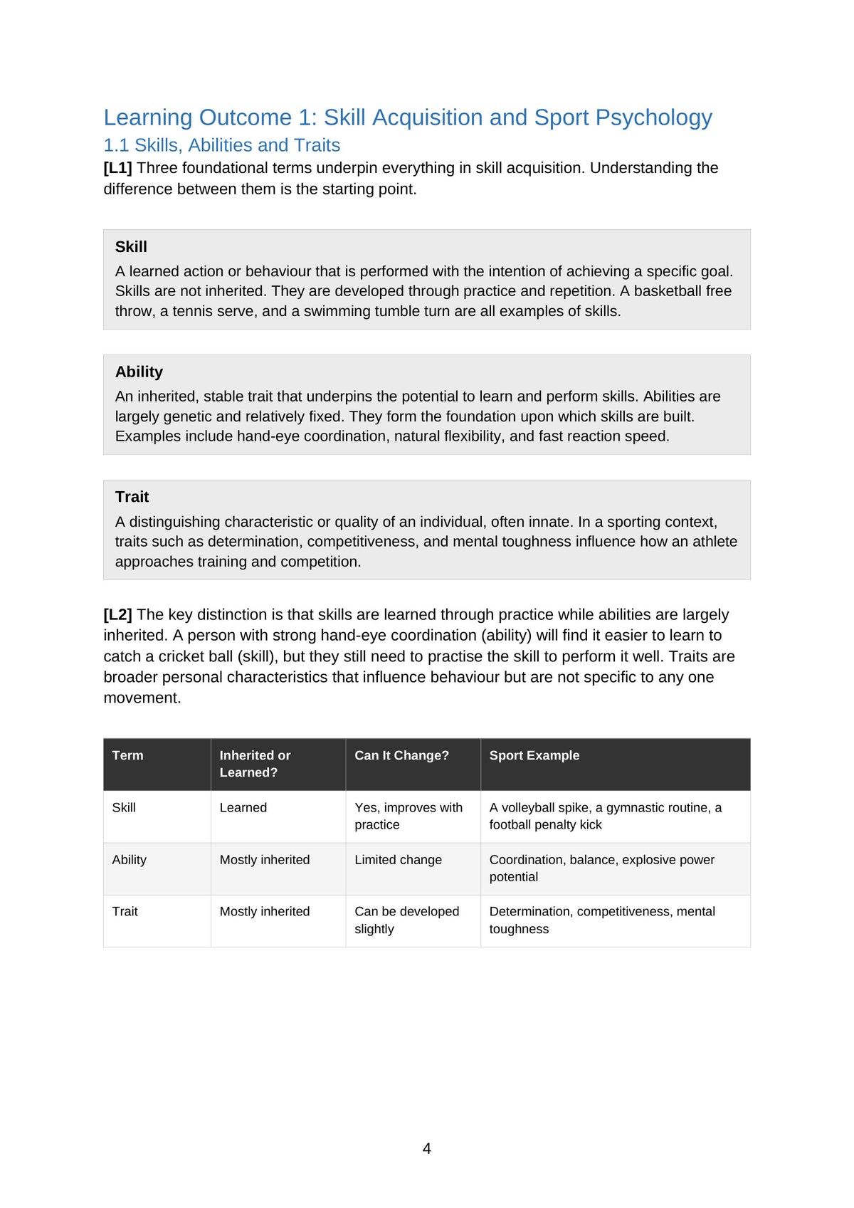 Skill Acquisition and Sport Psychology: skills, abilities and traits (page 4)
