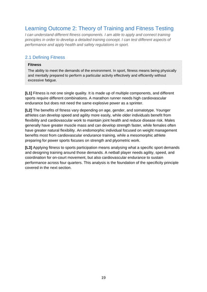 Theory of Training and Fitness Testing: defining fitness (page 19)