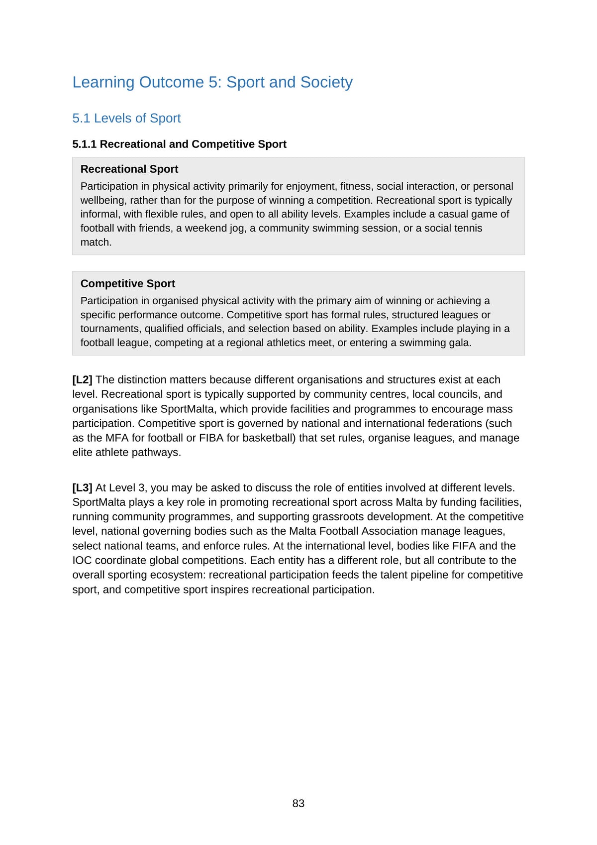 Sport and Society: recreational sport against competitive sport (page 83)