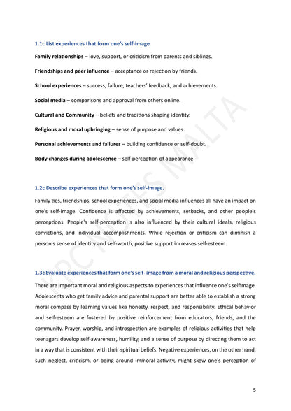 Year 9: Community Life and Faith, the experiences that form self-image (page 5)