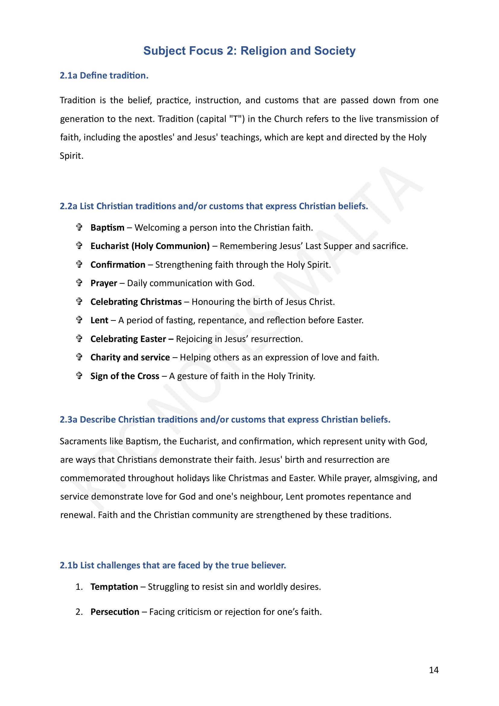 Year 9: Religion and Society, tradition defined (page 14)