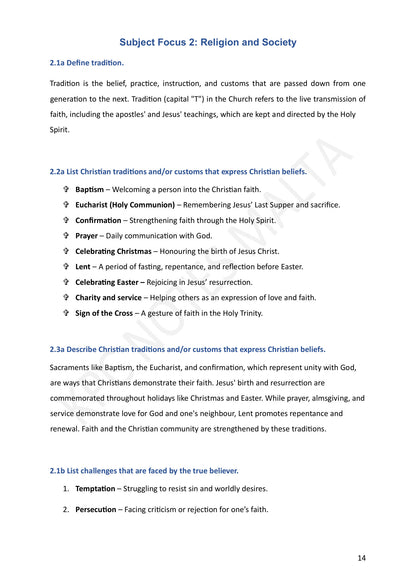 Year 9: Religion and Society, tradition defined (page 14)