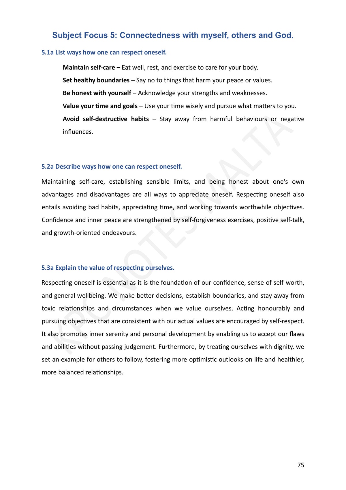 Year 9: Connectedness with myself, others and God (page 75)