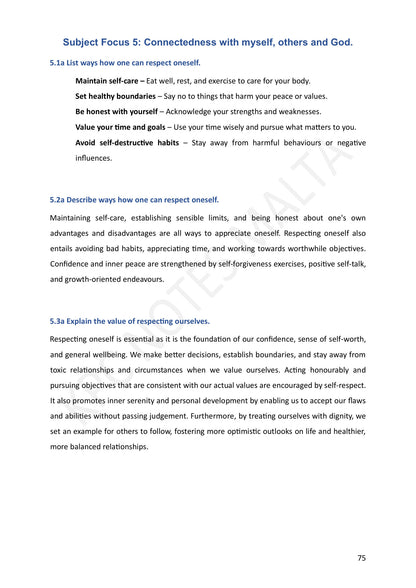 Year 9: Connectedness with myself, others and God (page 75)