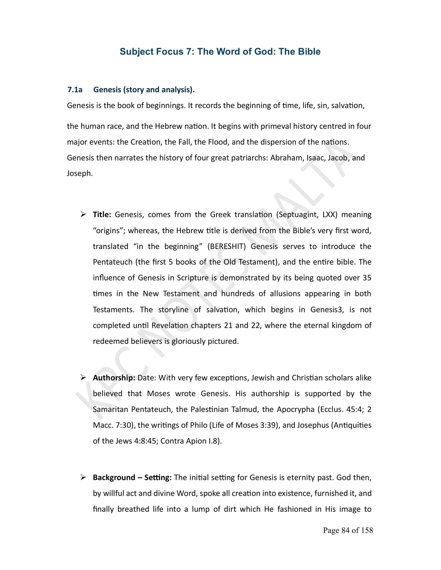 Year 10: The Word of God, Genesis story and analysis (page 84)