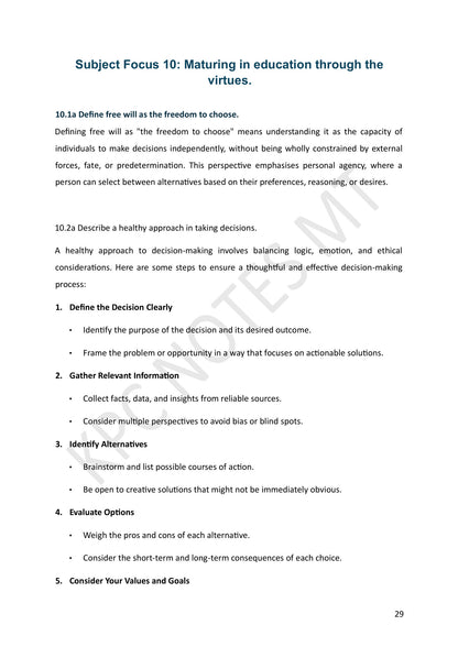 Year 11: Maturing in Education through the Virtues, free will (page 29)