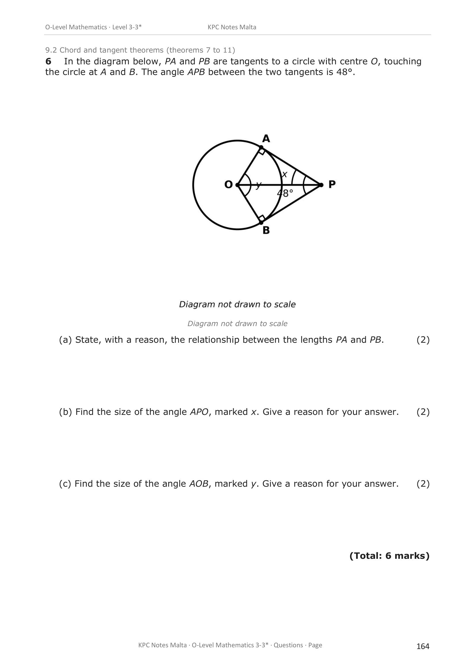 Shape, space and measures: tangents drawn from an external point to a circle (page 164)