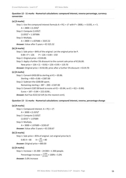 Answers: worked solutions on compound interest, reverse percentages and currency (answers page 16)