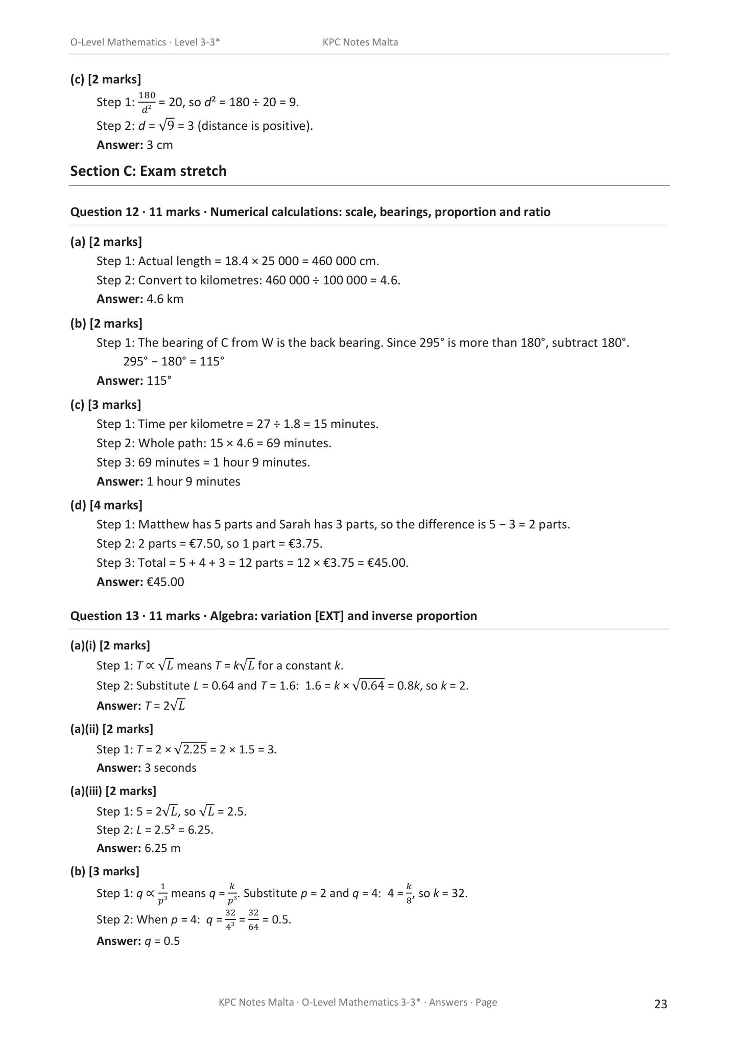 Answers: worked solutions to Section C exam-stretch questions (answers page 23)