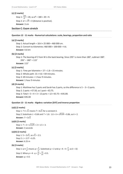 Answers: worked solutions to Section C exam-stretch questions (answers page 23)