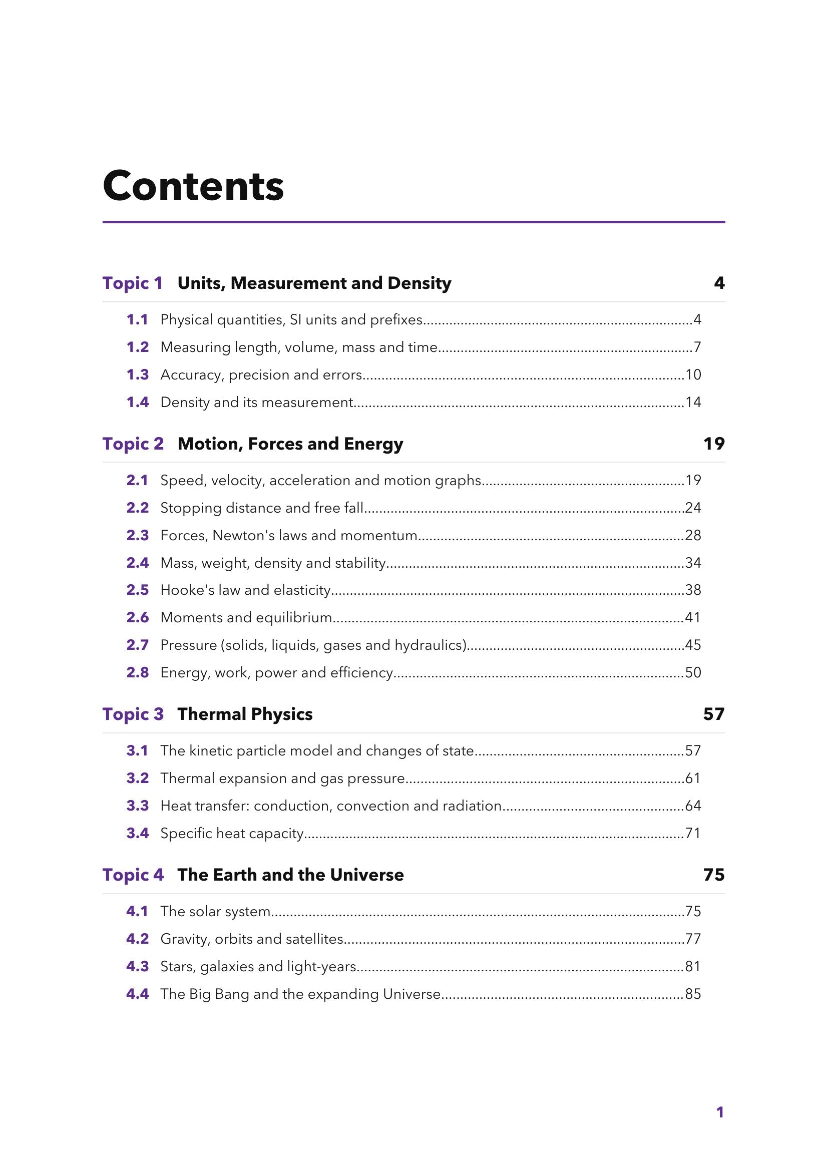 Contents: topics 1 to 4, with every sub-section and its page number