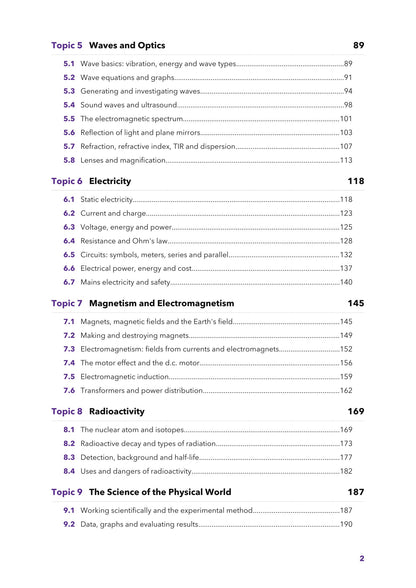 Contents: topics 5 to 9, with every sub-section and its page number