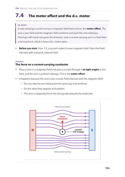 Magnetism and electromagnetism: the motor effect, with the catapult field diagram (page 156)