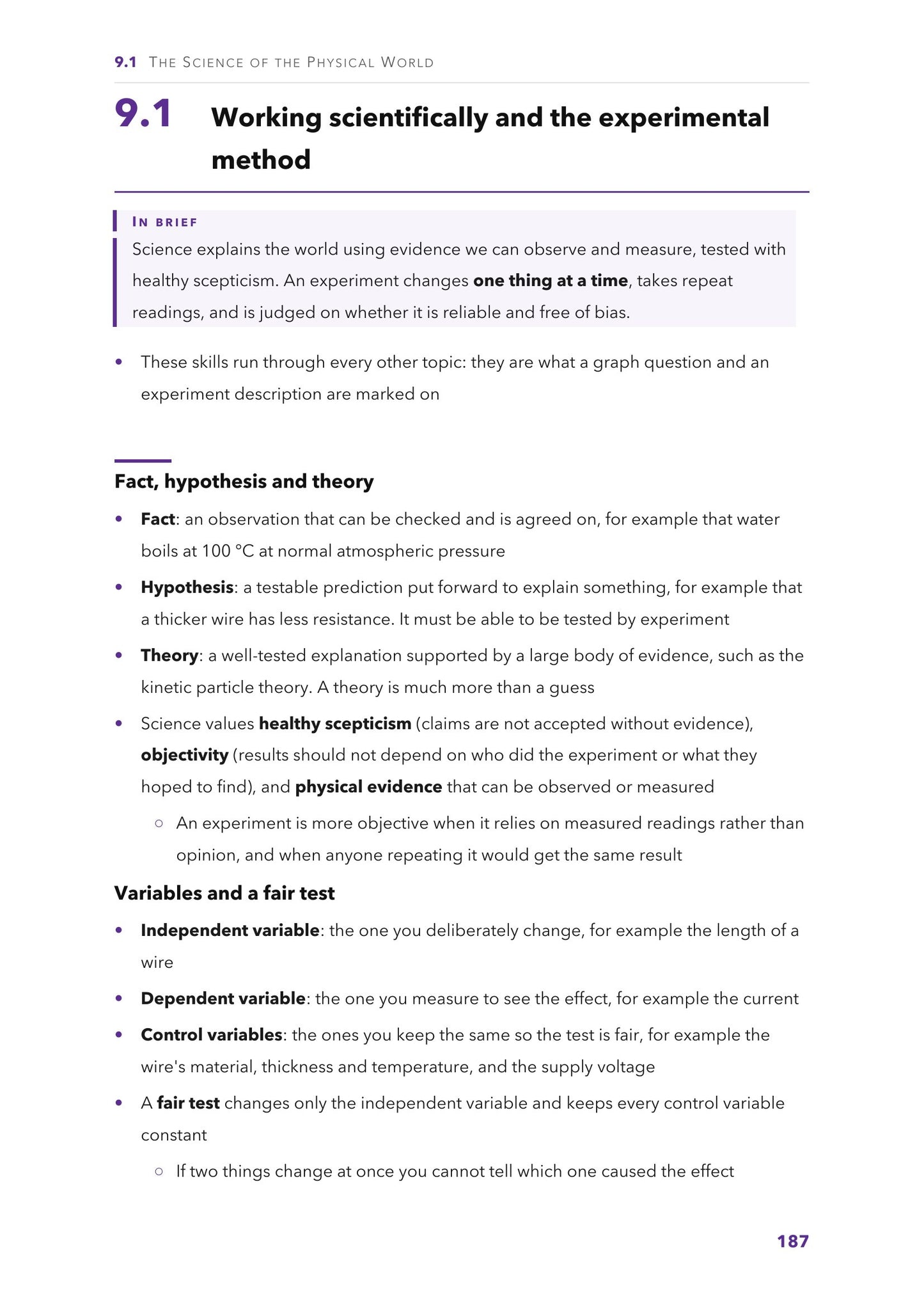 The science of the physical world: variables, fair tests and the experimental method (page 187)