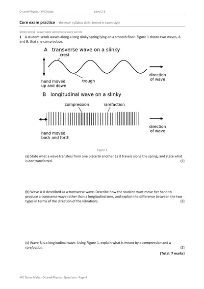 Questions: waves on a slinky, transverse against longitudinal, 7 marks (page 4)