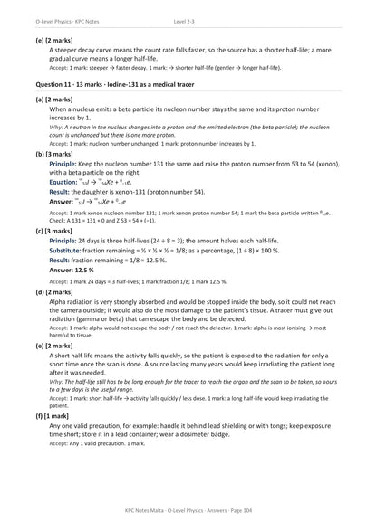 Answers: the iodine-131 tracer solved, nuclear equation and half-life (page 104)