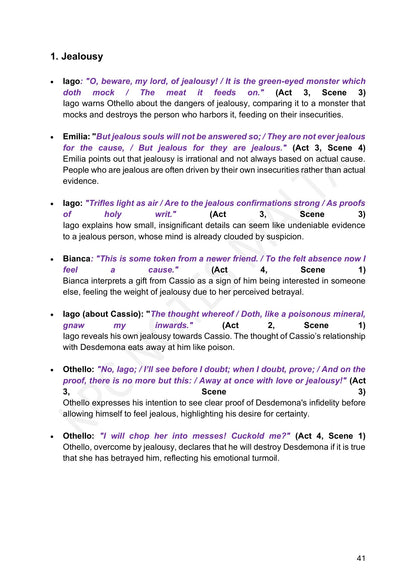 Important Quotes: jealousy, with the act and scene for each quotation (page 41)