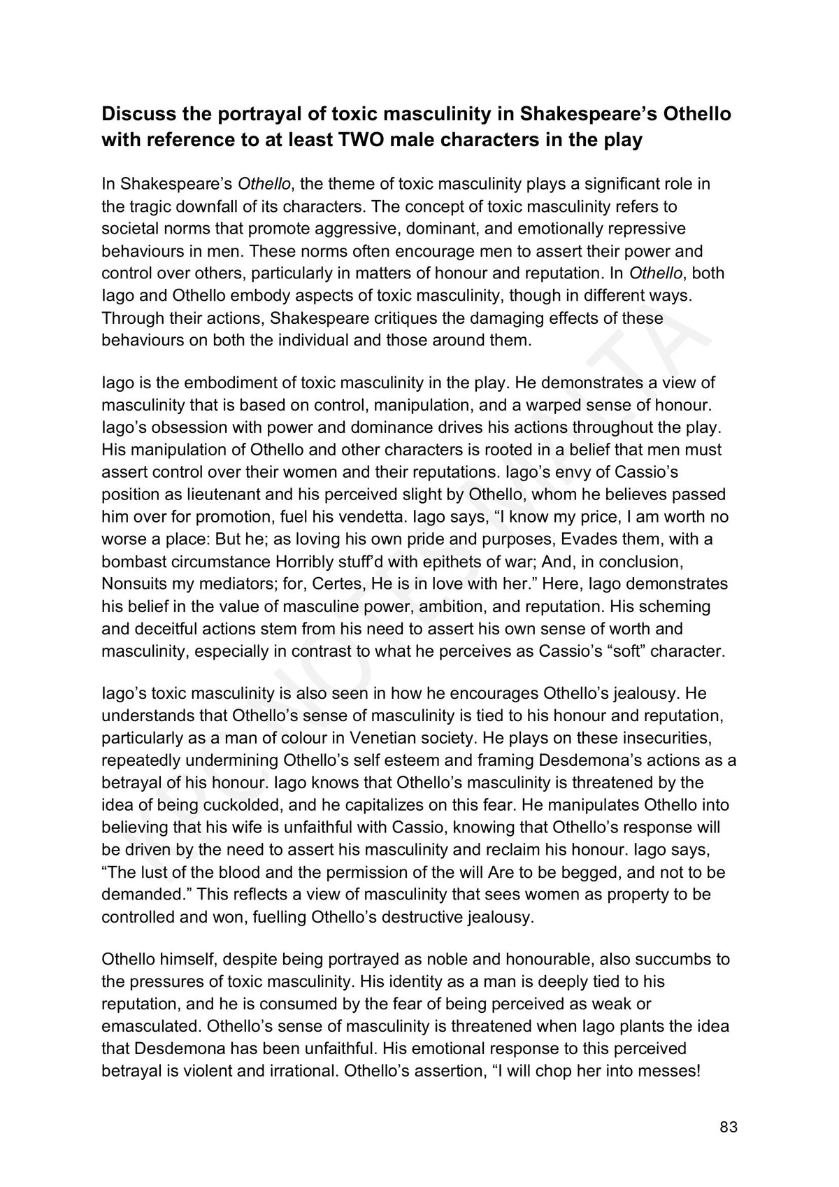 Model Essays: the portrayal of toxic masculinity (page 83)