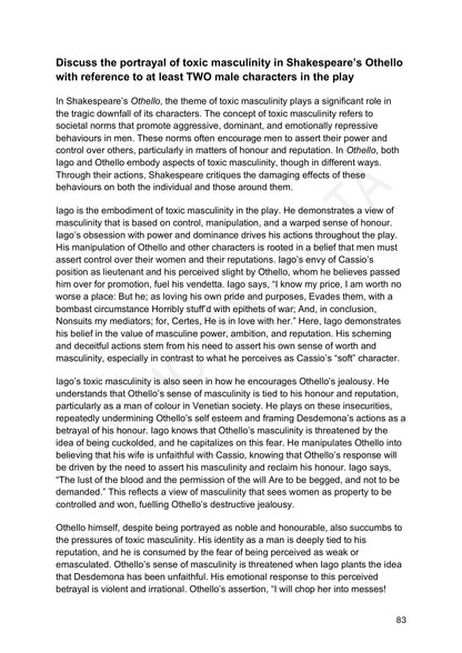 Model Essays: the portrayal of toxic masculinity (page 83)