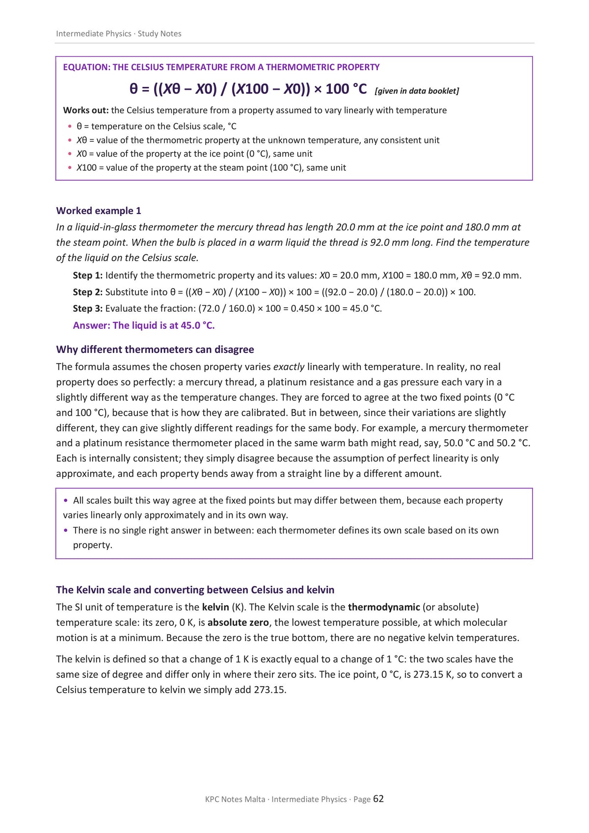 Thermal Physics: finding a temperature from a thermometric property (page 62)