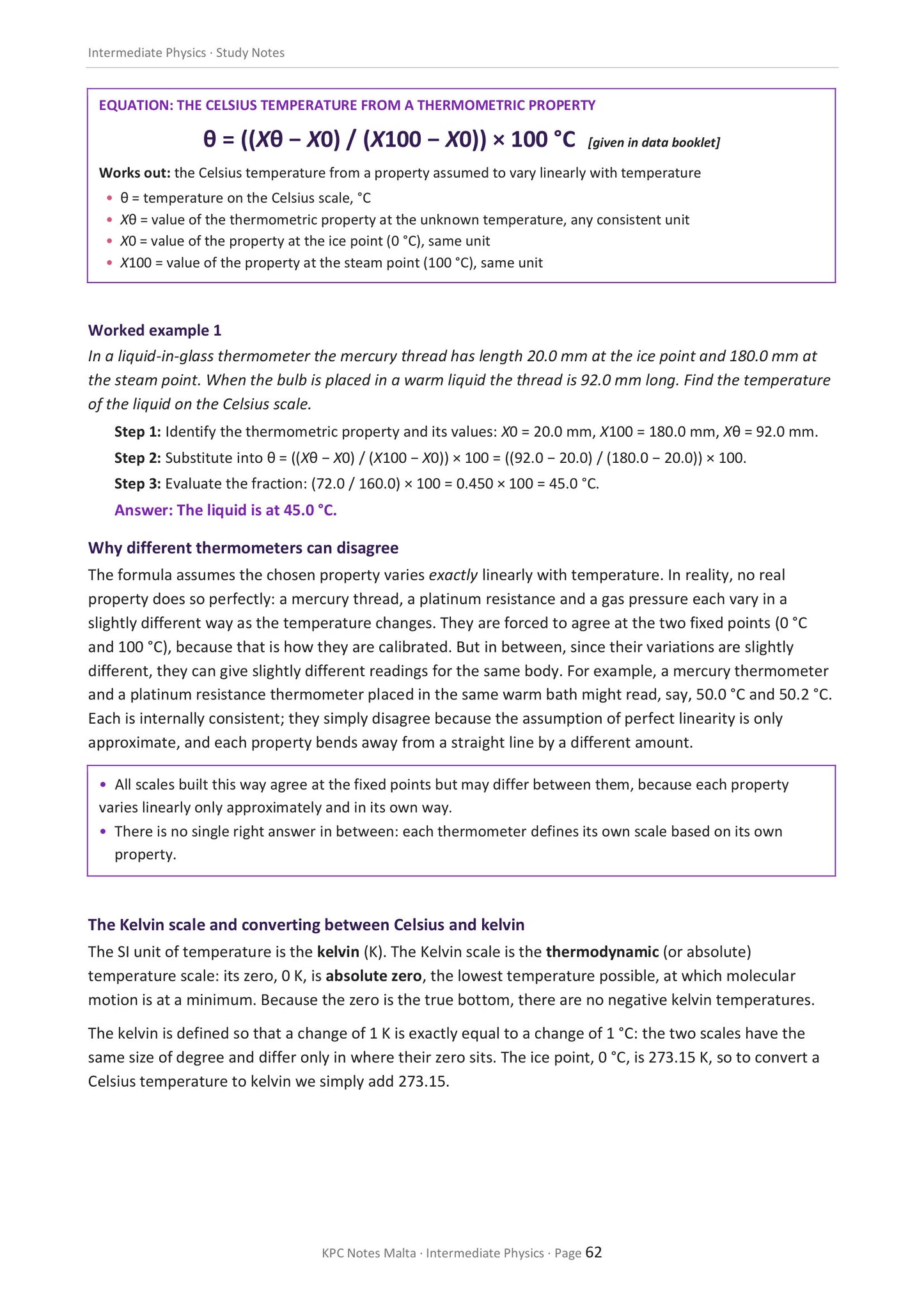 Thermal Physics: finding a temperature from a thermometric property (page 62)