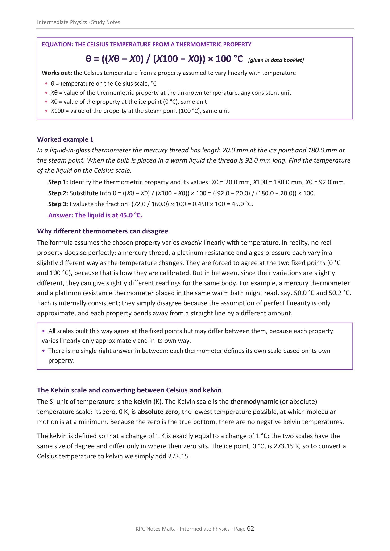 Thermal Physics: finding a temperature from a thermometric property (page 62)