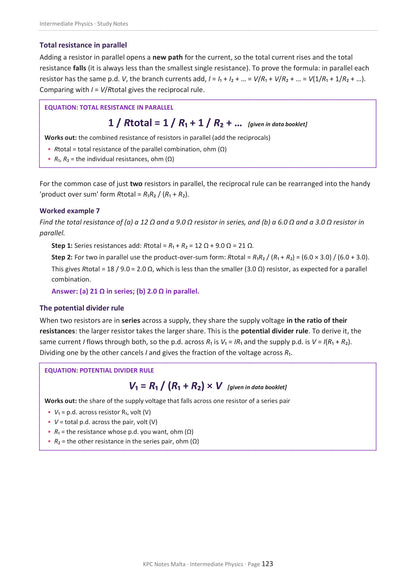Electricity: resistors in parallel and the potential divider rule (page 123)