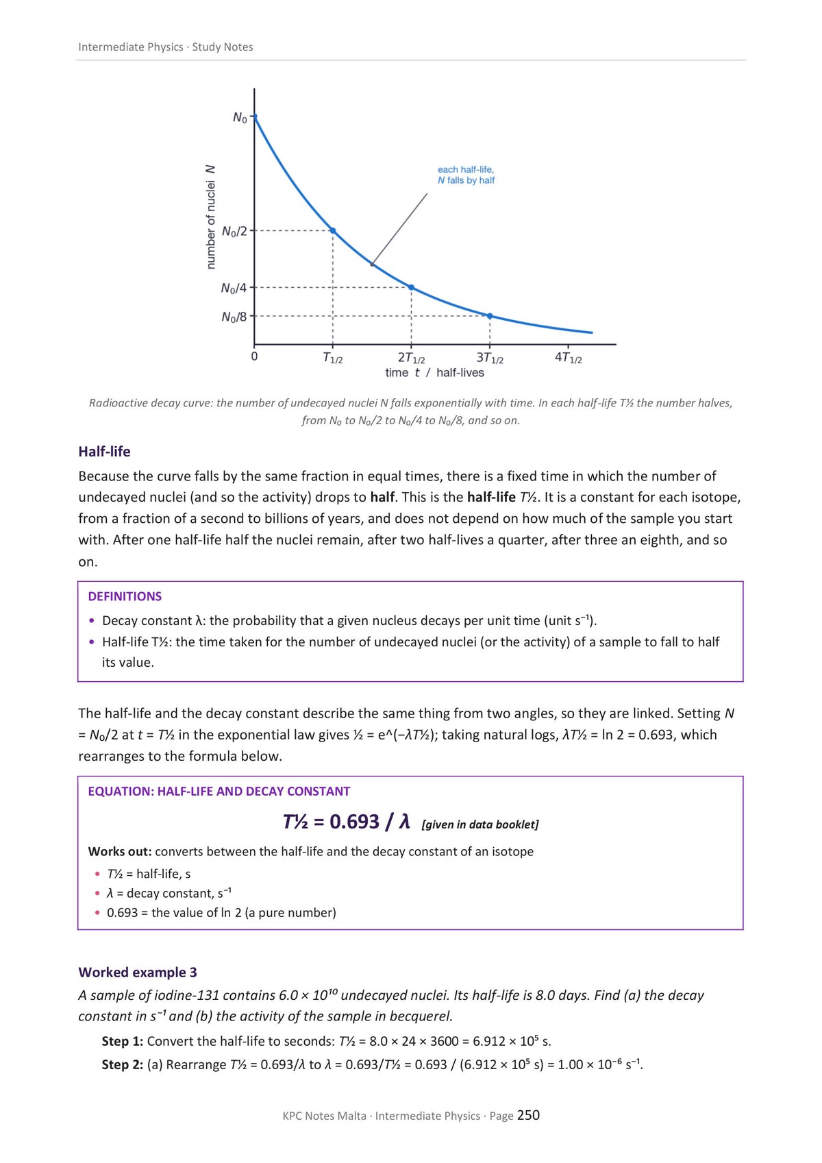 Nuclear and Atomic Physics: the decay curve, half-life and the decay constant (page 250)