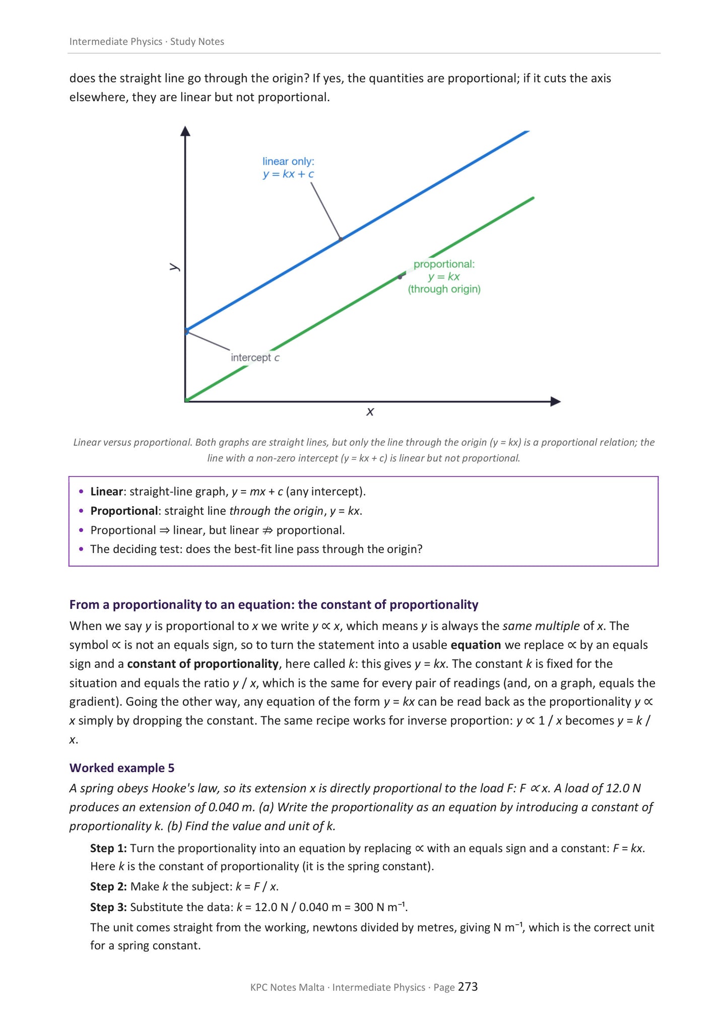Graphs and Data Analysis: linear versus proportional, and the constant of proportionality (page 273)