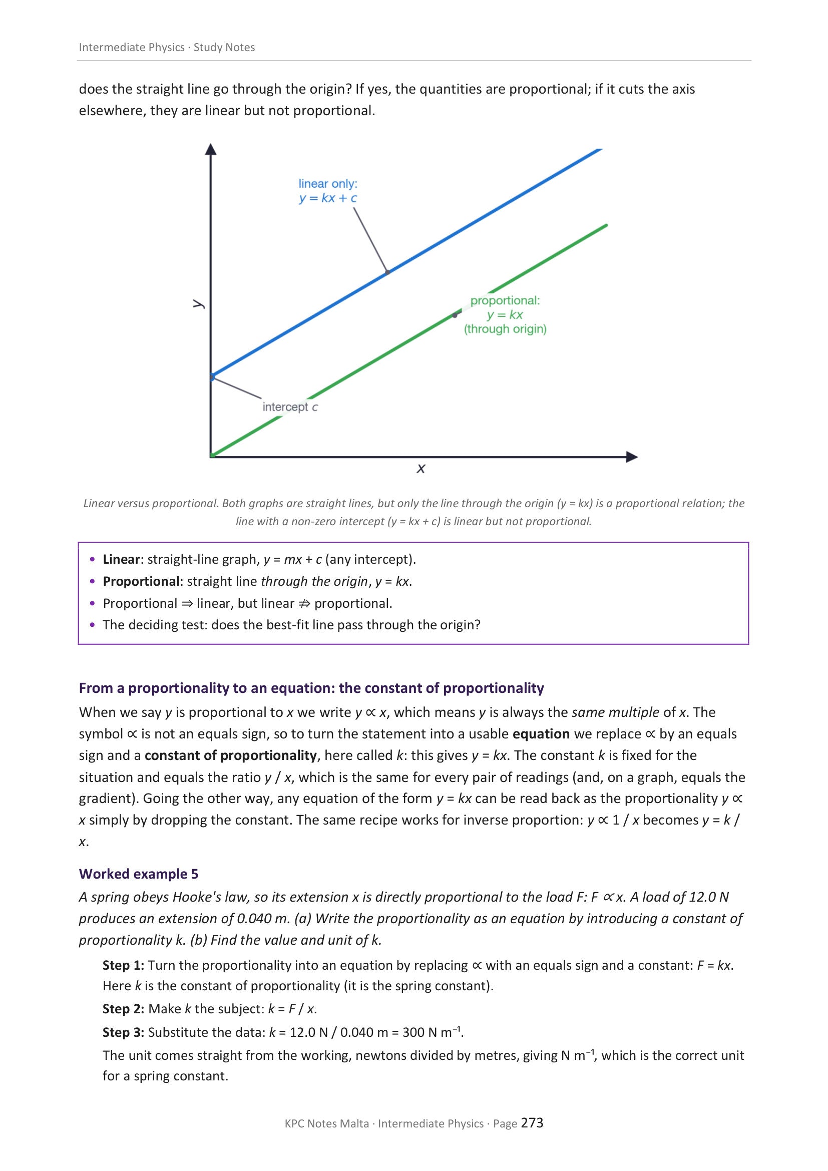 Graphs and Data Analysis: linear versus proportional, and the constant of proportionality (page 273)