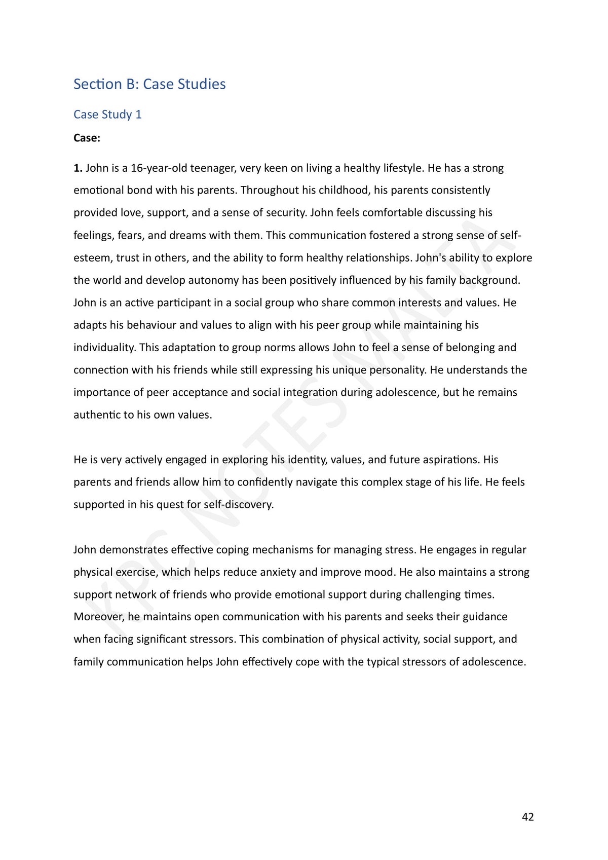 Section B: Case Study 1, the stimulus a candidate works from (page 42)