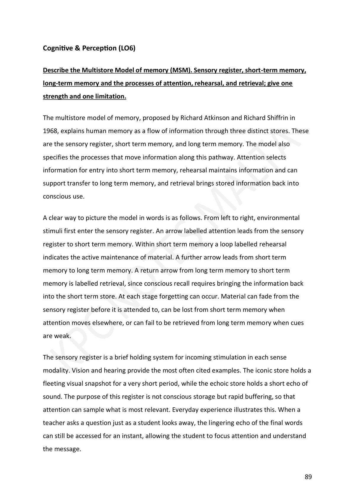 Section C: the multistore model of memory (page 89)