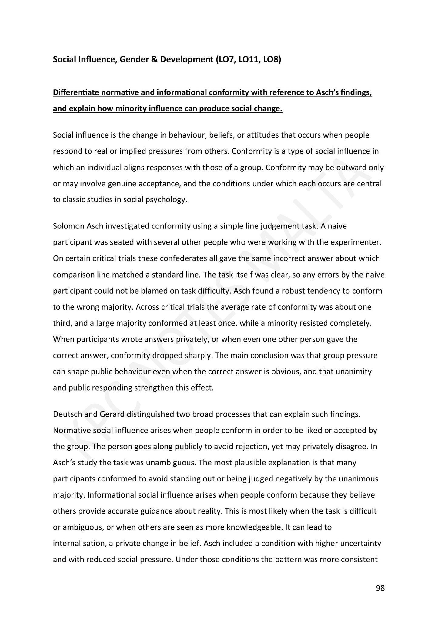 Section C: conformity, Asch's findings and minority influence (page 98)