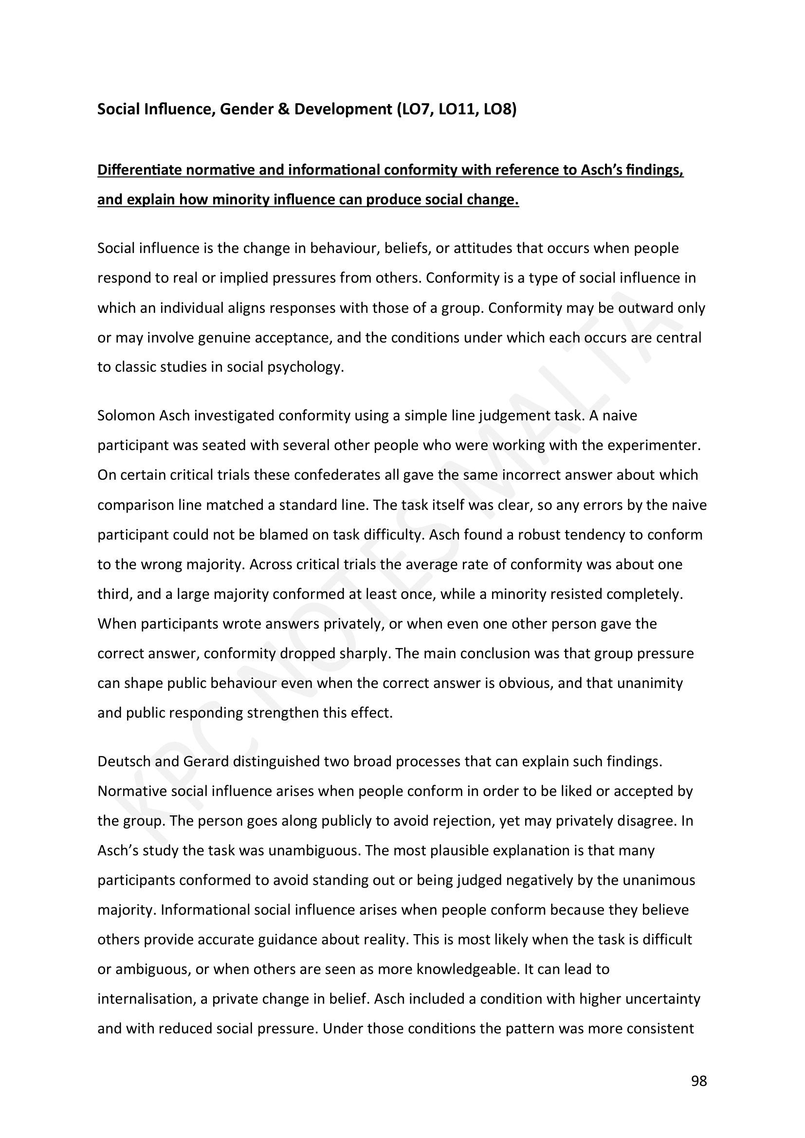 Section C: conformity, Asch's findings and minority influence (page 98)