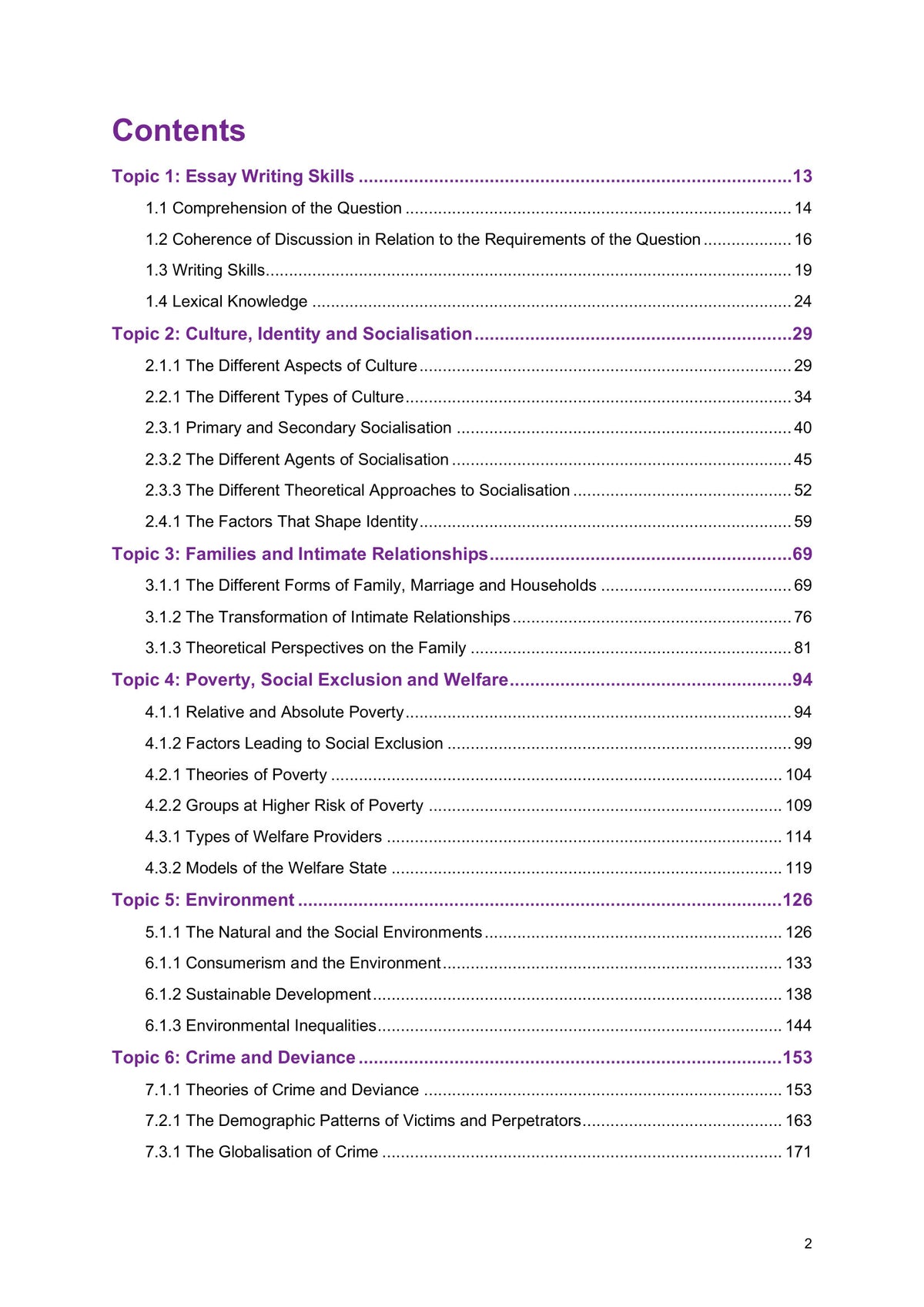 Contents: all seven topics and every assessment criterion (page 2)