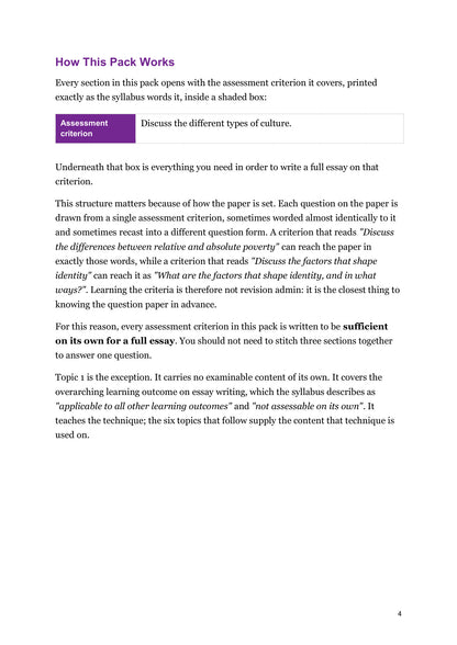 How This Pack Works: every section built around one assessment criterion (page 4)