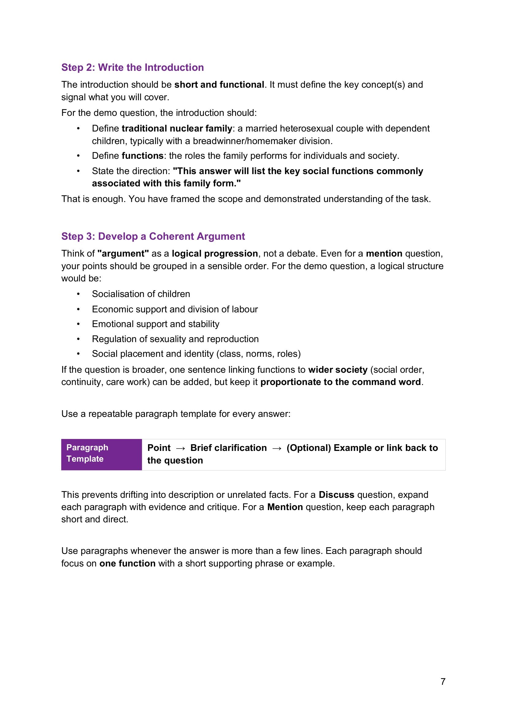 Topic 1 – Essay Writing Skills: writing the introduction and the paragraph template (page 7)