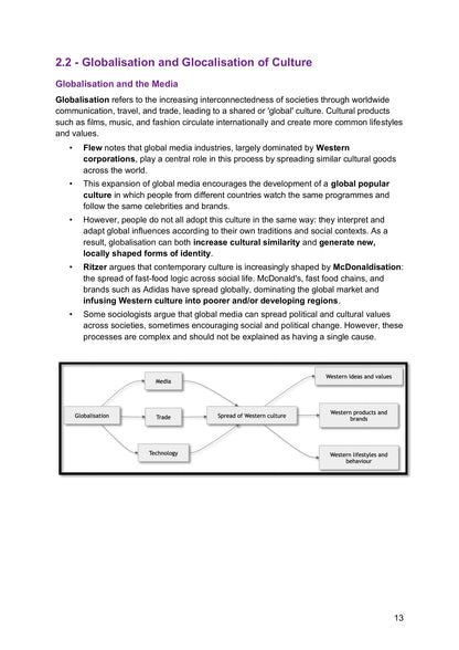Topic 2 – Culture, Identity and Socialisation: globalisation and glocalisation of culture (page 13)