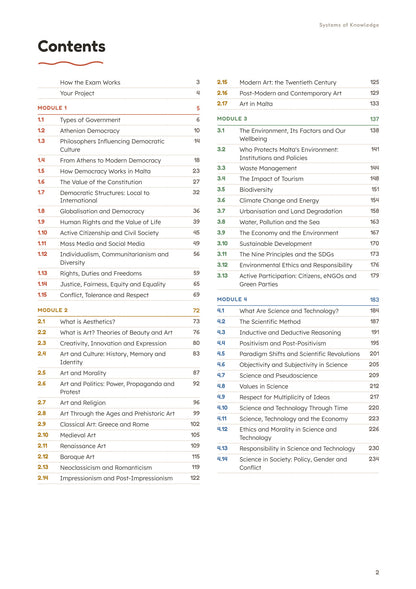 Notes: contents for all four modules (page 2)