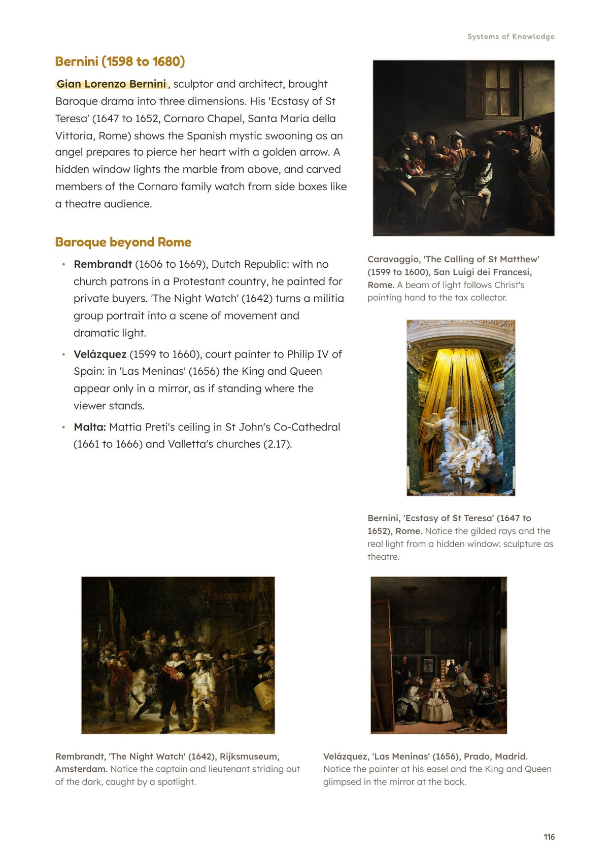Notes: Module 2, Baroque art with images of the key works (page 116)