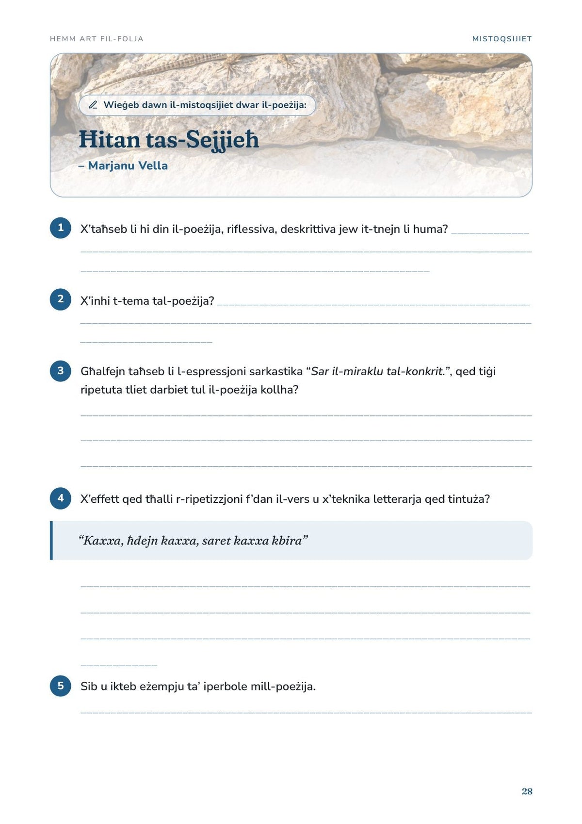 Hemm Art Fil-Folja, Mistoqsijiet: Ħitan tas-Sejjieħ ta’ Marjanu Vella (paġna 28)
