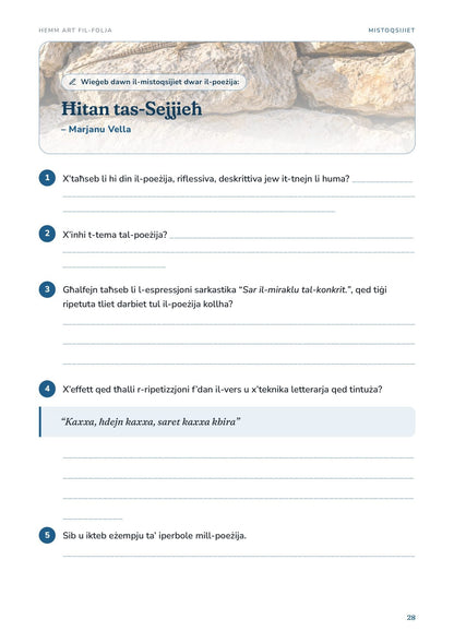 Hemm Art Fil-Folja, Mistoqsijiet: Ħitan tas-Sejjieħ ta’ Marjanu Vella (paġna 28)