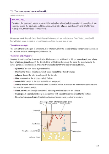 Homeostasis: a labelled cross-section of mammalian skin (page 162)