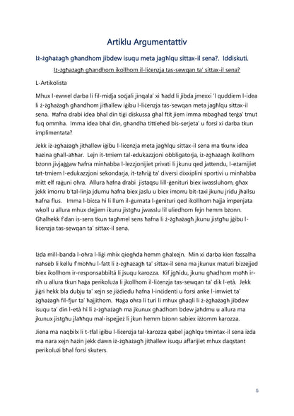 Tweġibiet: komponiment mudell għall-artiklu argumentattiv (paġna 5)